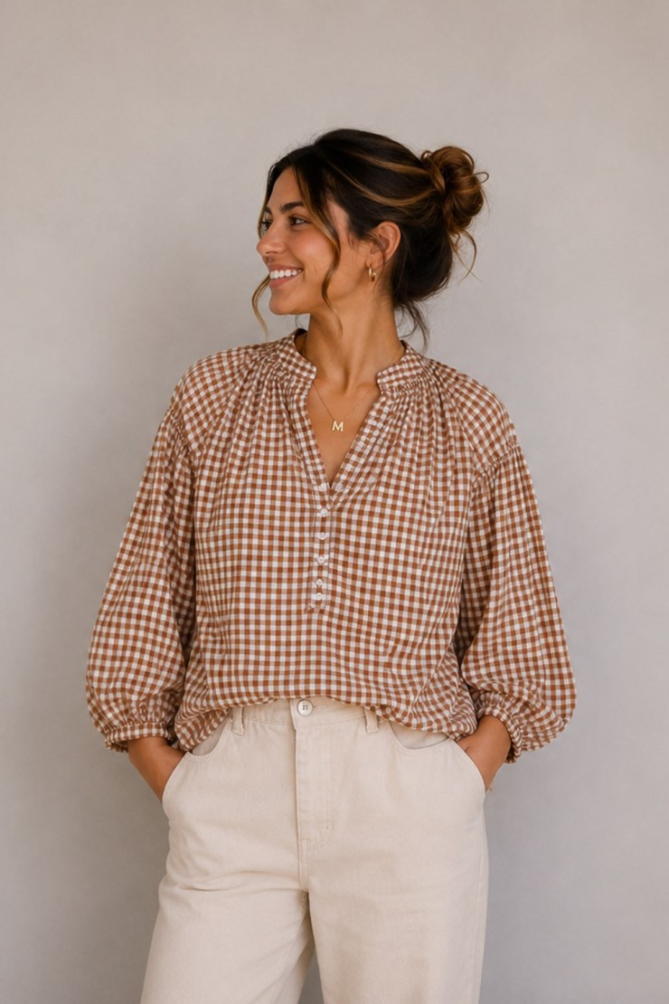 CAMISA CUADRO MANGA ABULLONADA